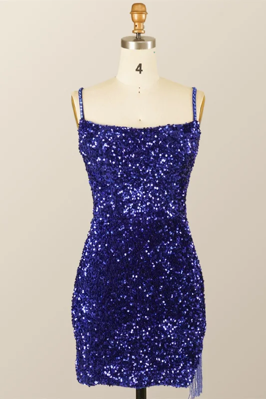 Royal Blue Sequin Tassels Bodycon Mini Dress Comfortable Wrap Mini Dress