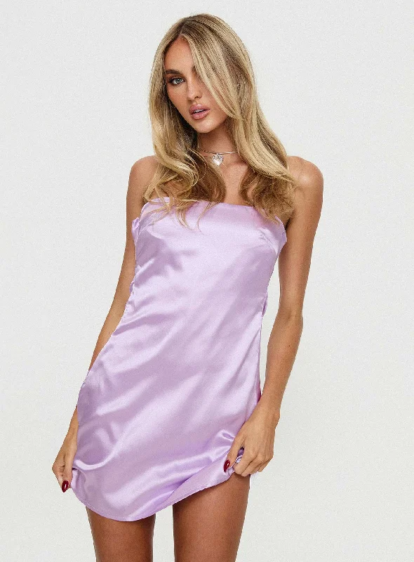 Shaya Strapless Mini Dress Lilac Elegant Lace Mini Dress