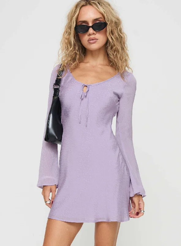 Sorrento Long Sleeve Mini Dress Purple Fashionable Mini Dress with Frills