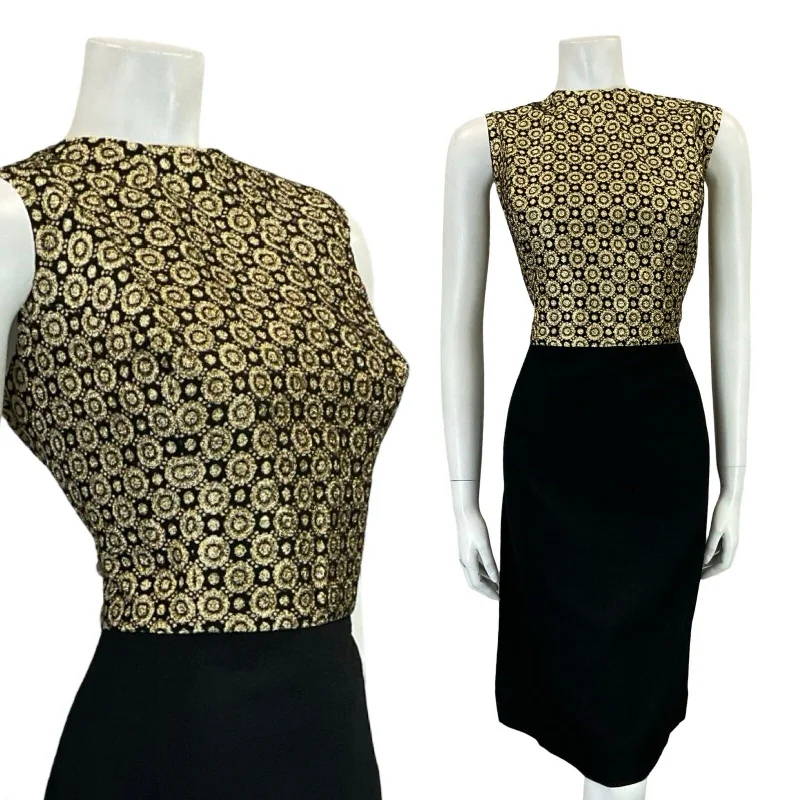 VTG 60S MOD BLACK GOLD FLORAL LUREX BROCADE PARTY SLEEVELESS MINI DRESS 16 Stylish Summer Mini Dress