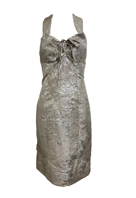 Vivienne Westwood 90s Silver Brocade Mini Dress Chic Puff Sleeve Mini Dress