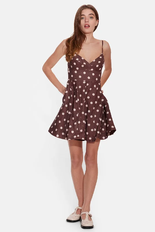 Acacia Fit & Flare Mini Dress Tan/Cream Dot Elegant Lace Mini Dress