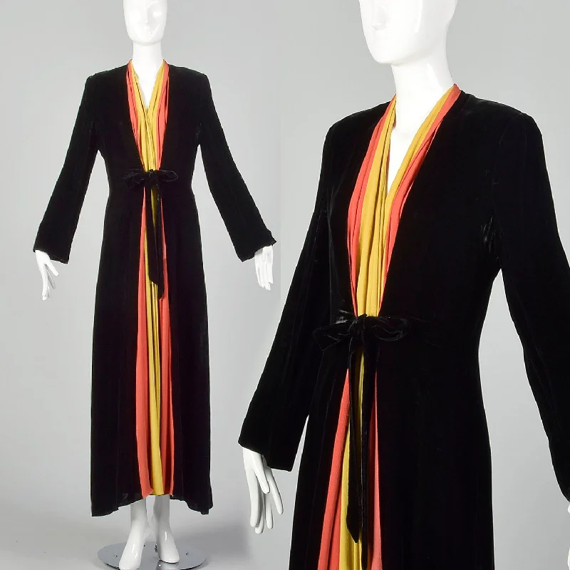 1940s Velvet Color Block Dressing Gown