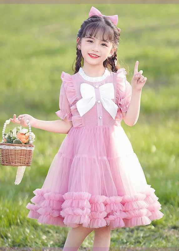 2024 New Pink O-Neck Bow Ruffled Patchwork Tulle Kids Maxi Dress Summer EW022 Comfortable Satin Maxi Dress 2024 New Pink O-Neck Bow Ruffled Patchwork Tulle Kids Maxi Dress Summer EW022 Comfortable Satin Maxi Dress