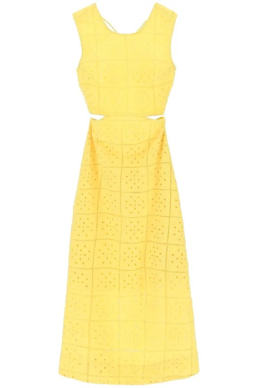 Broderie Anglaise Maxi Dress  - Yellow Trendy Fit-and-Flare Maxi Dress