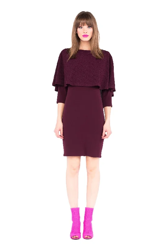 3/4 SLV Capelet Dress Jacquard