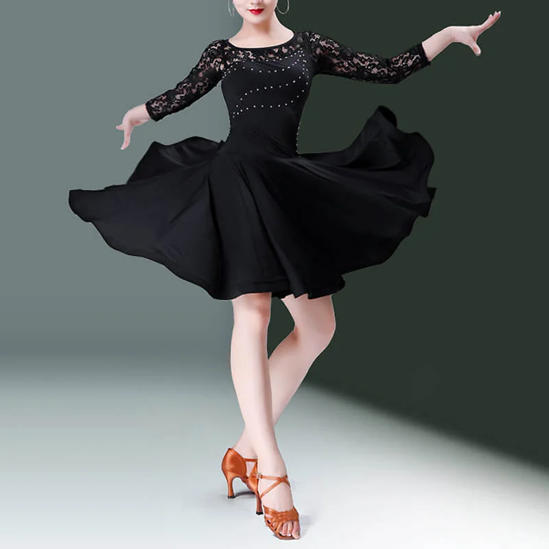 A-Line Crew Neck Latin Dress with Lace