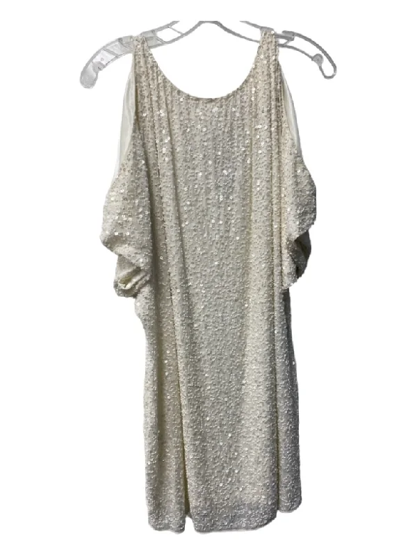 Aidan Mattox Size 2 White Silk Beaded Sleeve Cut Outs Knee Length Dress