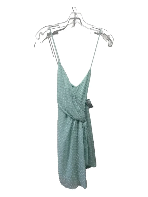 Alice + Olivia Size 6 Teal Blue Silk Blend Swiss Dots Surplice Side tie Dress
