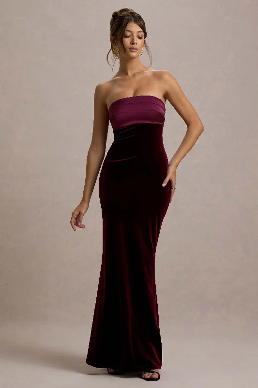 Ambrosi | Port Velvet Bandeau Maxi Dress Stylish Empire Waist Maxi Dress