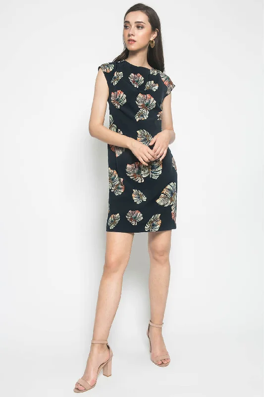 Oklahoma Dress Navy Leafs