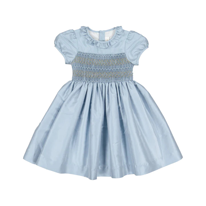 Astrid Blue Silk Smocked Dress