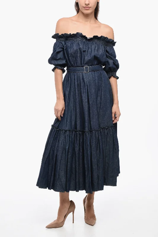 Dior Linen Blend Belted Dress With Ruffles 38 Italian size
