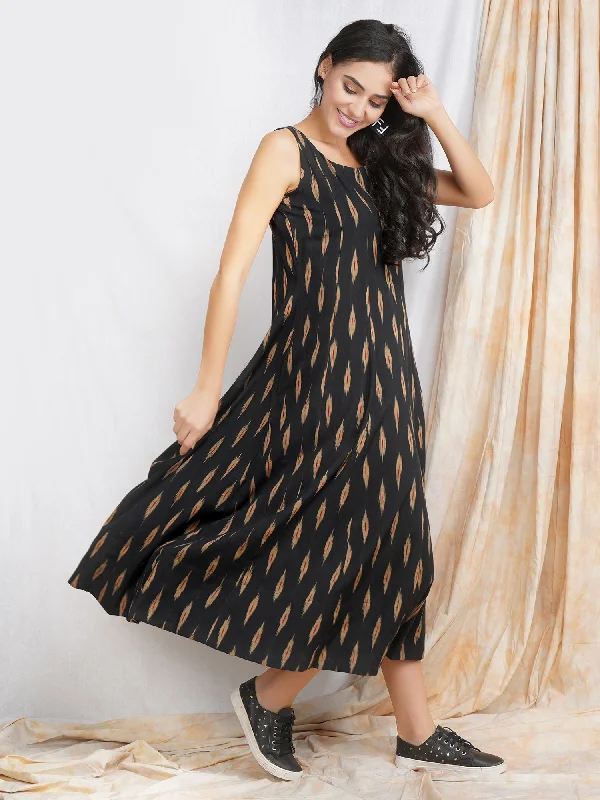 Black Ikat Cotton 'Reeva' Maxi Dress Elegant Silk Maxi Dress