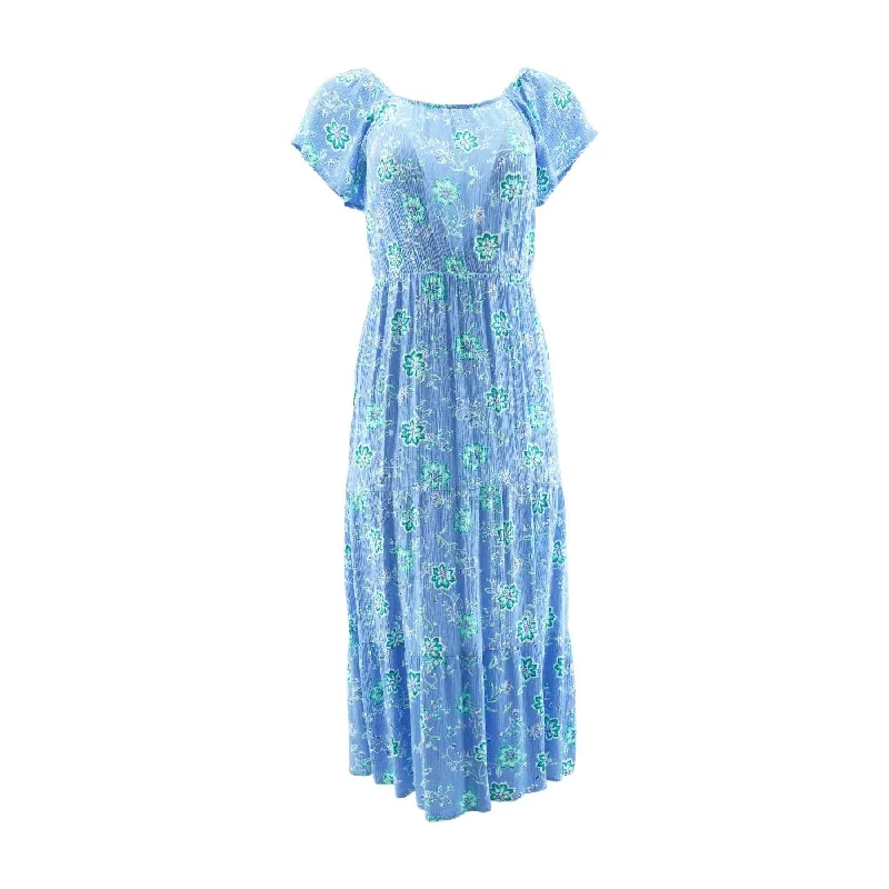 Blue Floral Maxi Dress Elegant Lace-Up Maxi Dress