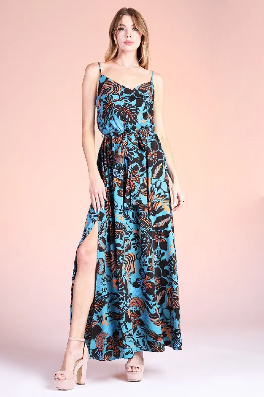 Blue Paradise Cowl Neck Maxi Dress Comfortable Maxi Dress with Slits