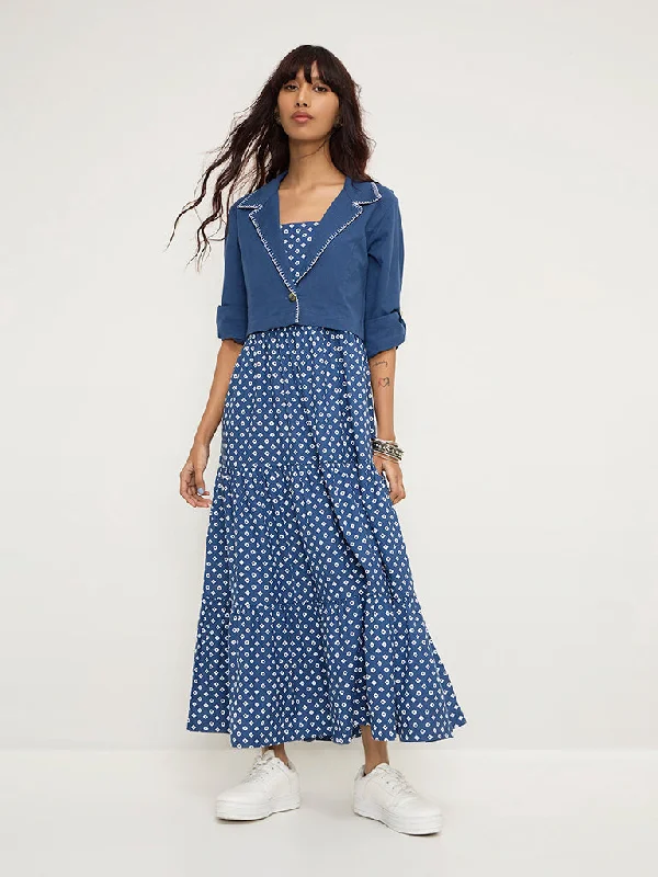 Bombay Paisley Blue Bandhani Tiered Dress with Jacket