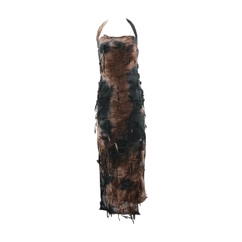Brown Tie Dye Maxi Dress Chic Off-Shoulder Maxi Dress