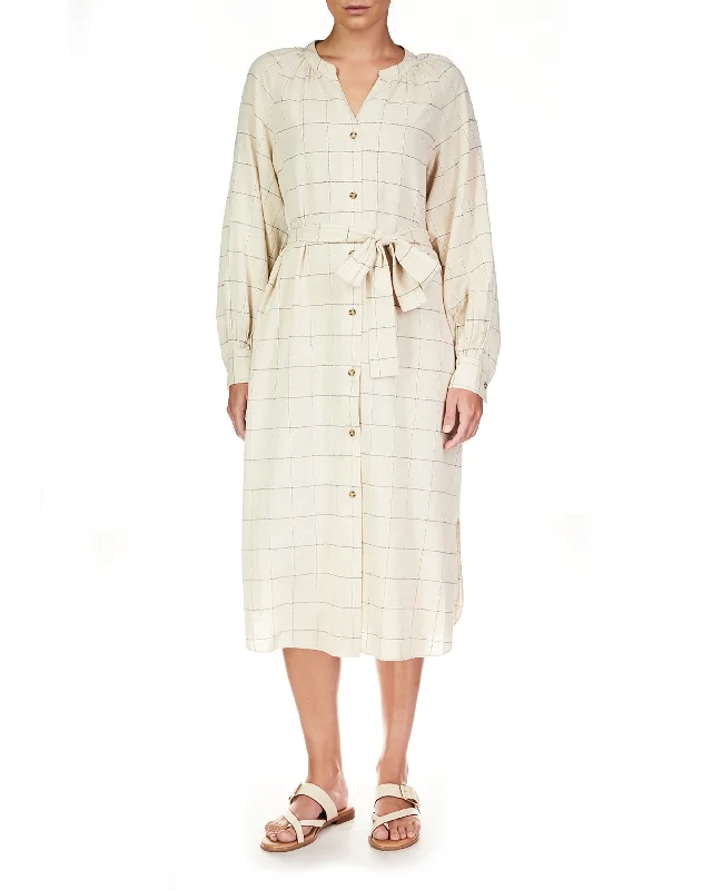 Sanctuary Button Through Maxi Dress in Slim Windowpane Elegant Lace-Up Maxi Dress