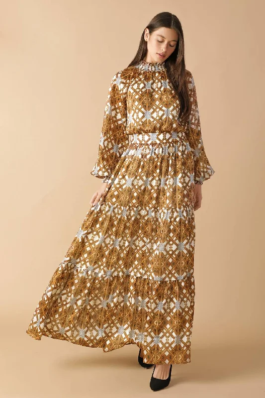 CELESTIAL CASCADE WOVEN MAXI DRESS Comfortable Satin Maxi Dress