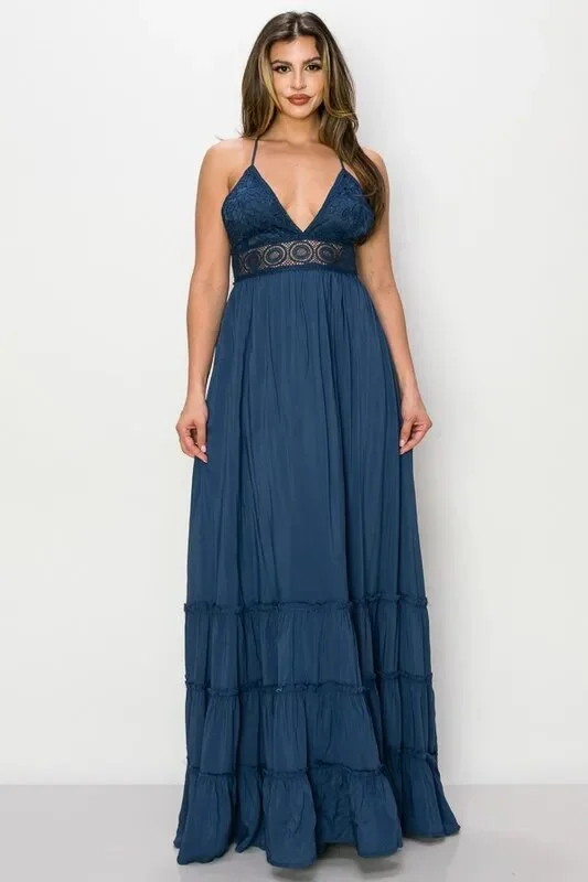 Chrochet Maxi Dress Navy Stylish Boho Maxi Dress