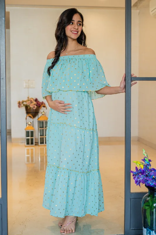 Classy Mint Love Off-Shoulder Chiffon Maternity Maxi Dress Fashionable Off-Shoulder Maxi Dress Classy Mint Love Off-Shoulder Chiffon Maternity Maxi Dress Fashionable Off-Shoulder Maxi Dress