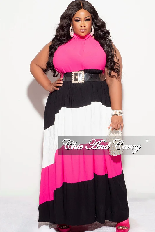 Final Sale Plus Size Halter Maxi Dress In Pink Black and White Trendy Floral Print Maxi Dress Final Sale Plus Size Halter Maxi Dress In Pink Black and White Trendy Floral Print Maxi Dress