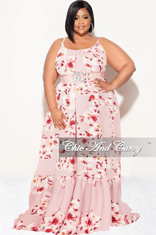 Final Sale Plus Size Maxi Dress with Spaghetti Straps in Mauve Floral Print Fashionable Faux Wrap Maxi Dress