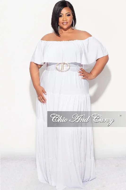 Final Sale Plus Size Off The Shoulder Tiered Maxi Dress in White Cozy Knit Maxi Dress Final Sale Plus Size Off The Shoulder Tiered Maxi Dress in White Cozy Knit Maxi Dress