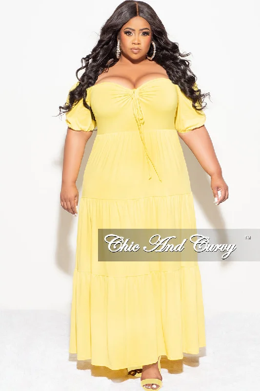 Final Sale Plus Size Short Sleeve Tiered Maxi Dress in Yellow Fashionable Open-Back Maxi Dress Final Sale Plus Size Short Sleeve Tiered Maxi Dress in Yellow Fashionable Open-Back Maxi Dress
