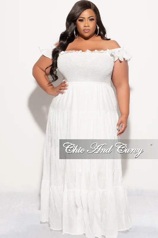 Final Sale Plus Size Sleeveless Frill Tiered Maxi Dress in White Elegant Maxi Dress with Pockets