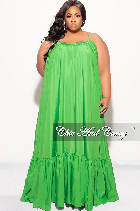 Final Sale Plus Size Spaghetti Strap Peasant Maxi Dress in Green Fashionable Chiffon Tiered Maxi Dress Final Sale Plus Size Spaghetti Strap Peasant Maxi Dress in Green Fashionable Chiffon Tiered Maxi Dress
