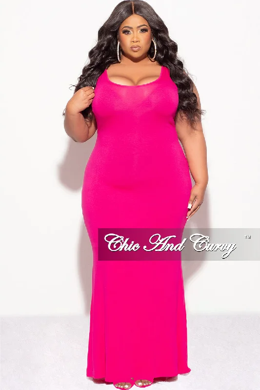 Final Sale Plus Size Tank Maxi Dress in Fuchsia Fashionable Maxi Dress with Fringe