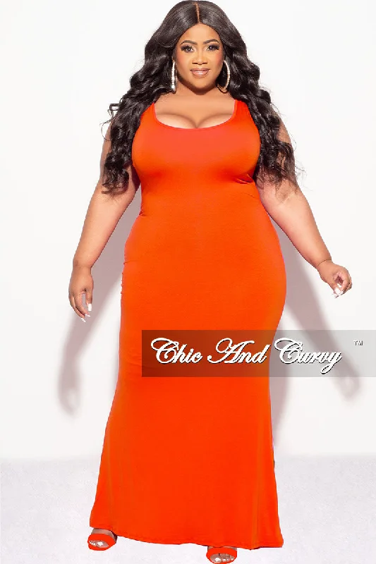 Final Sale Plus Size Tank Maxi Dress in Orange Elegant Velvet Maxi Dress