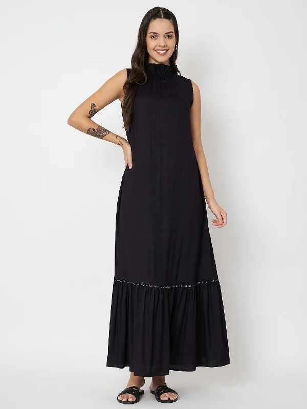 Cotton Slub Tiered Maxi Dress Elegant Sleeveless Maxi Dress