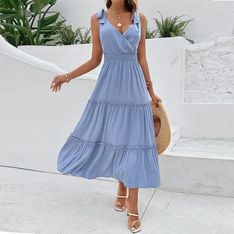 Cross-back Sleeveless Solid Color Spaghetti Strap High Waist Maxi Dress Comfortable Casual Maxi Dress Cross-back Sleeveless Solid Color Spaghetti Strap High Waist Maxi Dress Comfortable Casual Maxi Dress