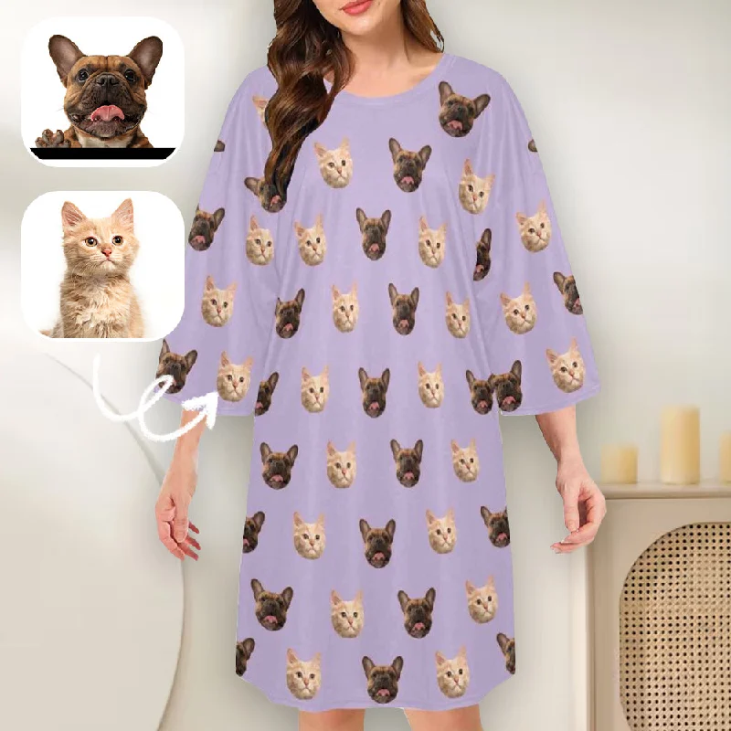 Custom Two Face Purple Nightdress Personalized Women's Oversized Sleep Tee Loose Sleepwear