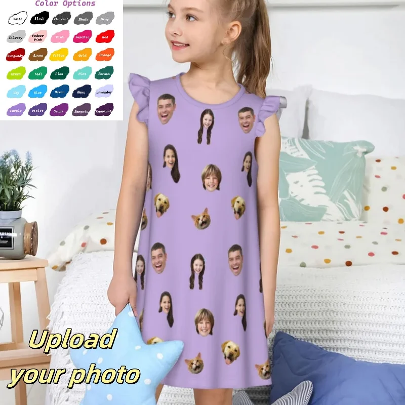 Custom Face Solid Color Little Girl's Nightdress Pajamas