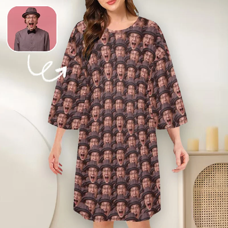 Custom Multi-Face Nightdress Personalized Women's Oversized Sleep Tee Loose Sleepwear