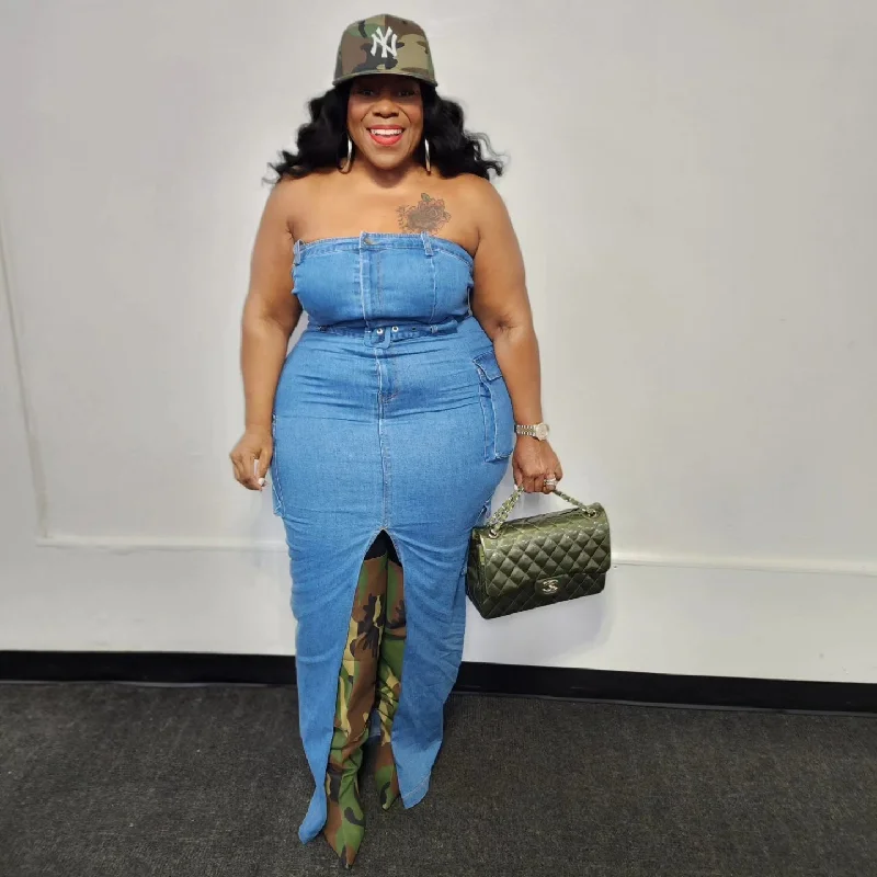 Dallas Denim Maxi Dress Classic Strapless Maxi Dress