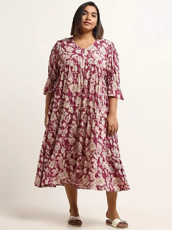 Diza Purple Tiered Printed Dress