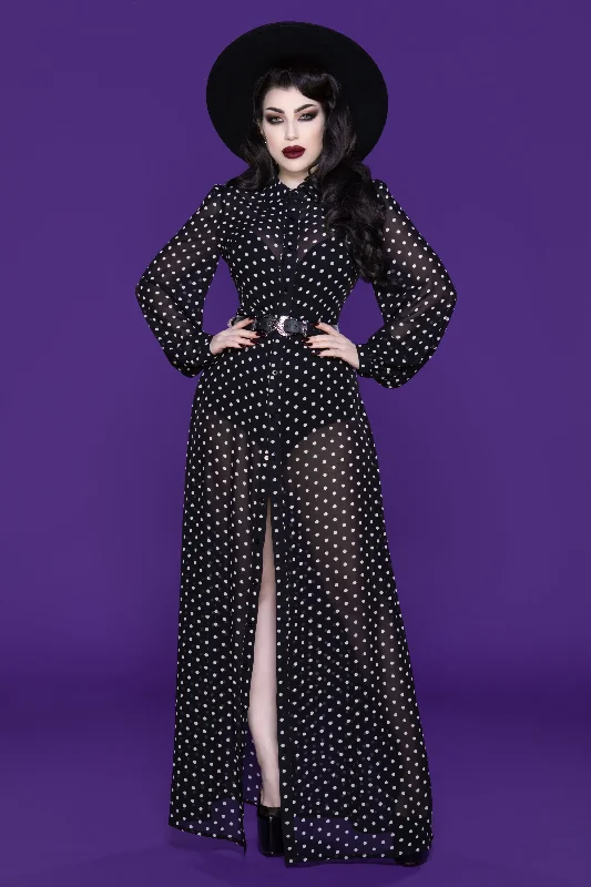 Dreamscape Maxi Dress (2 COLOURS: Polka Dot or Black) Comfortable Satin Maxi Dress