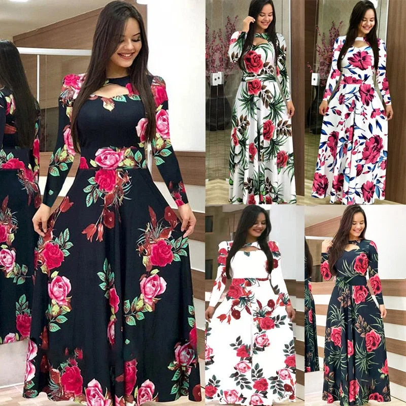 Elegant autumn Women's Dress 2020 Casual Bohemia Flower Print Maxi Dresses Fashion Hollow Out Tunic Vestidos Dress Plus Size 5XL Fashionable Layered Maxi Dress Elegant autumn Women's Dress 2020 Casual Bohemia Flower Print Maxi Dresses Fashion Hollow Out Tunic Vestidos Dress Plus Size 5XL Fashionable Layered Maxi Dress
