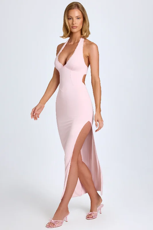 Modal Lace-Trim Halterneck Maxi Dress in Blush Stylish Boho Chic Maxi Dress