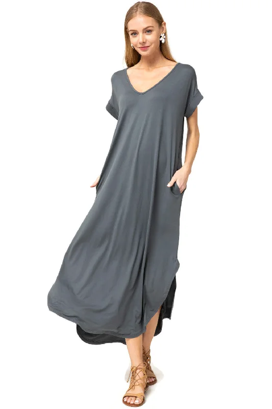 Everyday Pocket Maxi Dress, Charcoal Cozy Ribbed Maxi Dress