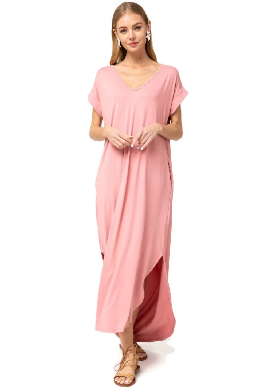 Everyday Pocket Maxi Dress, Dusty Rose Chic Off-Shoulder Maxi Dress