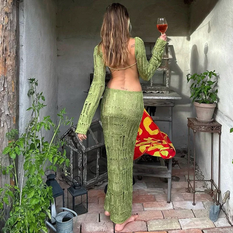 Sexy Backless Cutout See Through Long Sleeve Slim Long Maxi Dress Stylish V-Neck Maxi Dress Sexy Backless Cutout See Through Long Sleeve Slim Long Maxi Dress Stylish V-Neck Maxi Dress
