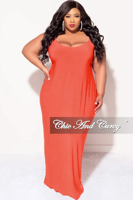 Final Sale Plus Size Spaghetti Strap Maxi Dress in Orange Cozy Open-Back Maxi Dress