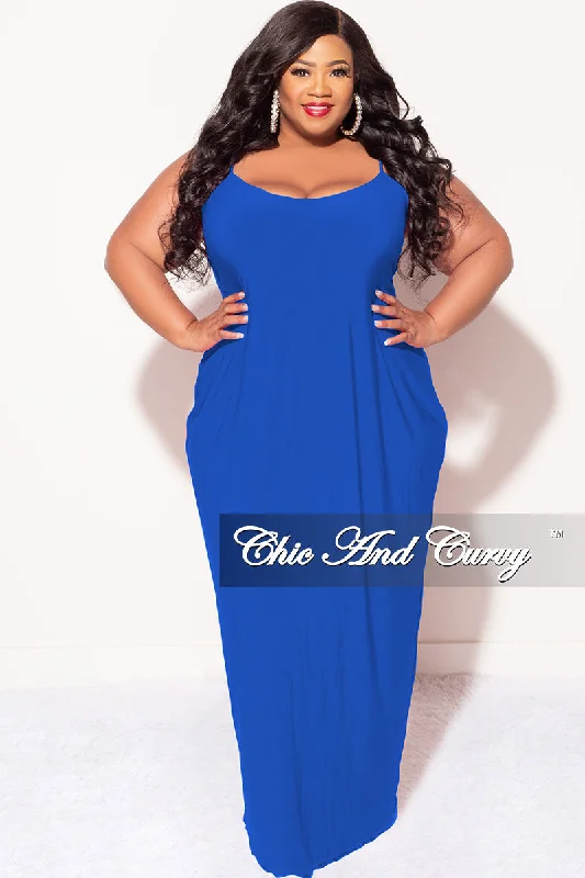 Final Sale Plus Size Spaghetti Strap Maxi Dress in Royal Fashionable Chiffon Maxi Dress Final Sale Plus Size Spaghetti Strap Maxi Dress in Royal Fashionable Chiffon Maxi Dress