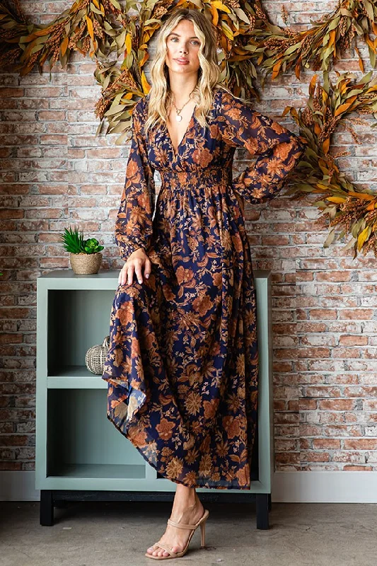 First Love Floral Print Surplice Smocked Waist Maxi Dress - Curvy Size Trendy Floral Print Maxi Dress First Love Floral Print Surplice Smocked Waist Maxi Dress - Curvy Size Trendy Floral Print Maxi Dress